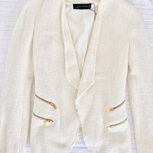 ZARA WOMAN CREAM WAFFLE JACKET